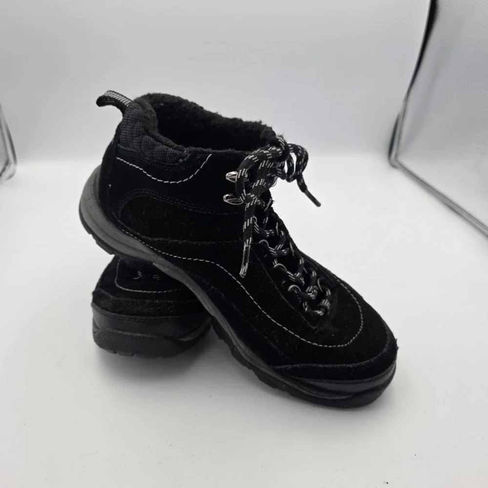 Ryka Women's Black Suede Fur Lined‎ Winter Boots Lace Up Comfort Size 7W